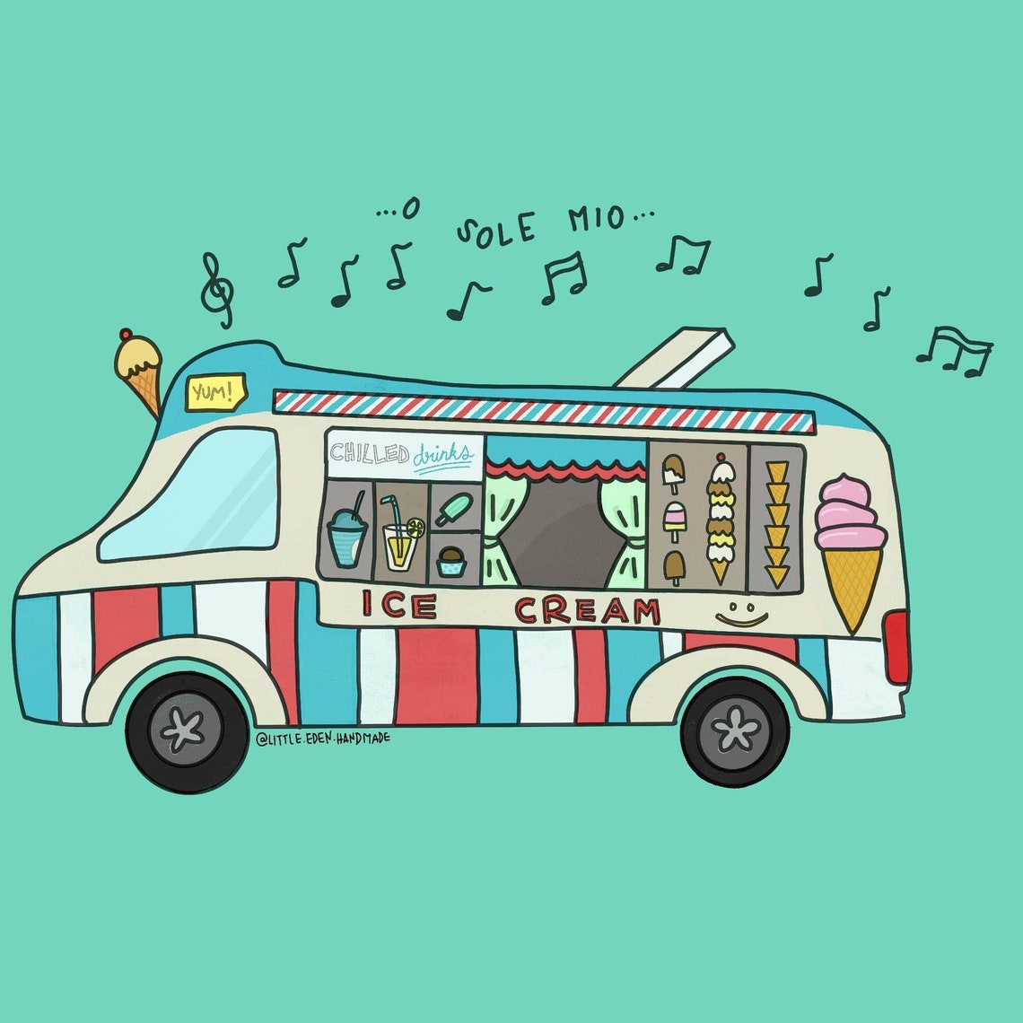 Ice cream van print Digital illustration art A4 | Etsy