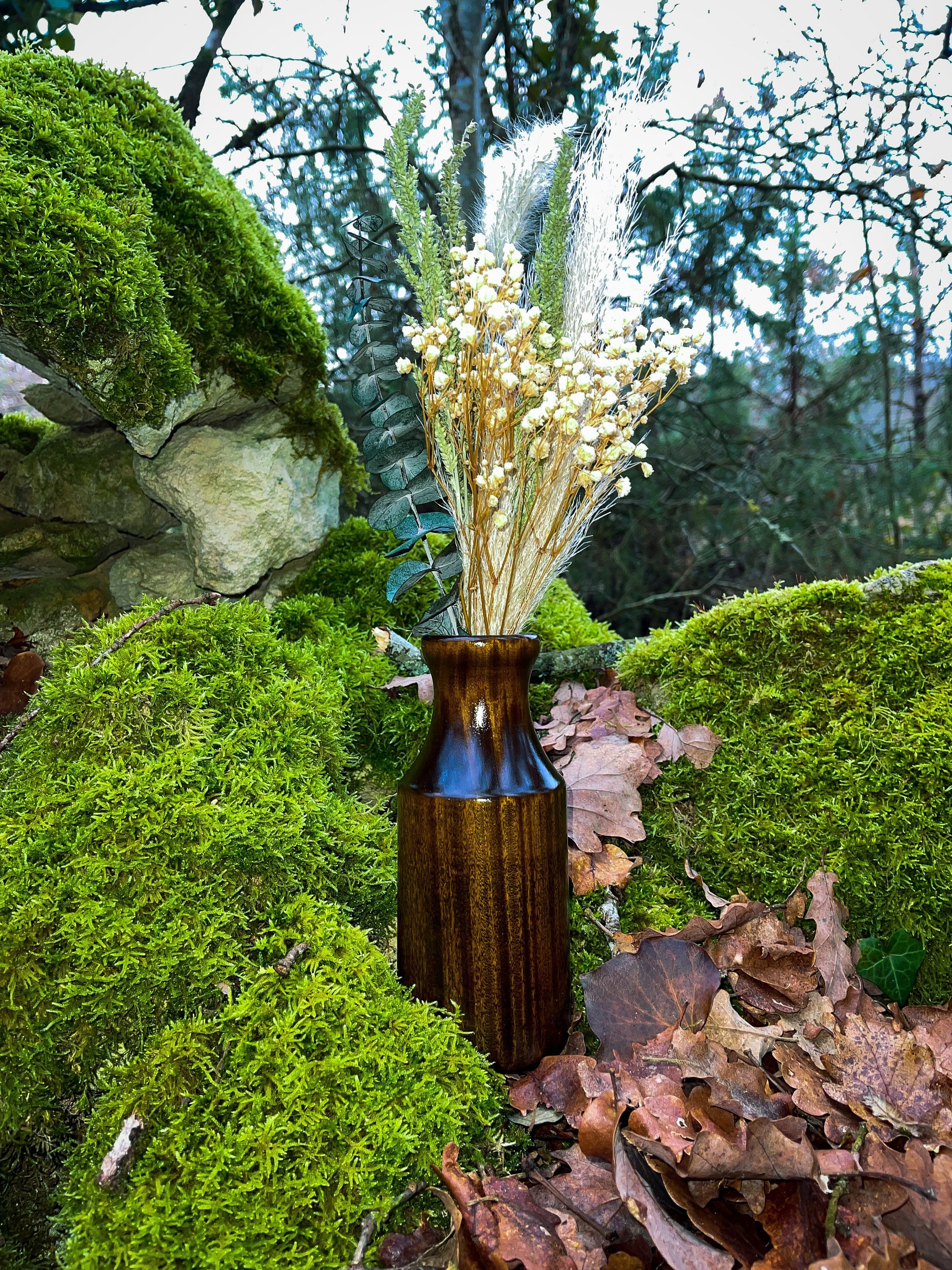 Vase en Bois de Citronnier Ceylan Vert/Or