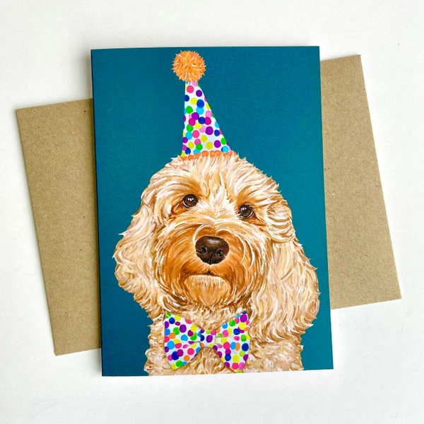 Red/Golden Cockapoo Party Blank Greetings Card