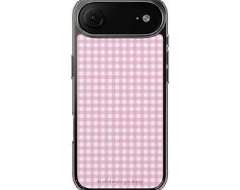 Pink Gingham Pattern Clear Case | iPhone Phone Case, Pastel Check Design
