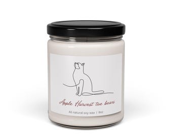 Minimalist Cat Line Art Soy Candle | Apple Harvest Scent, 9oz