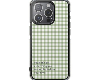 Green Gingham Plaid Phone Case, MagSafe Compatible, Quote