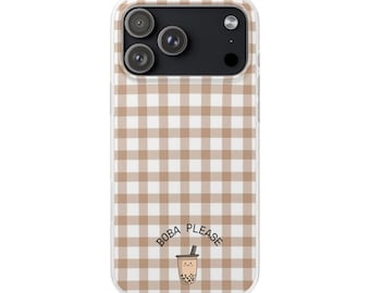 Boba Please plaid phone case | checkered bubble tea iPhone case