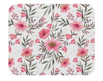 Pink Floral Pattern Mouse Pad | Watercolor Blossoms Desk Mat
