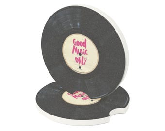 Good Music Only Soapstone Car Coaster | Vinyl Record Design- Vintage Grain Design