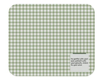 Green Gingham Plaid mouse pad | calming quote desk mat