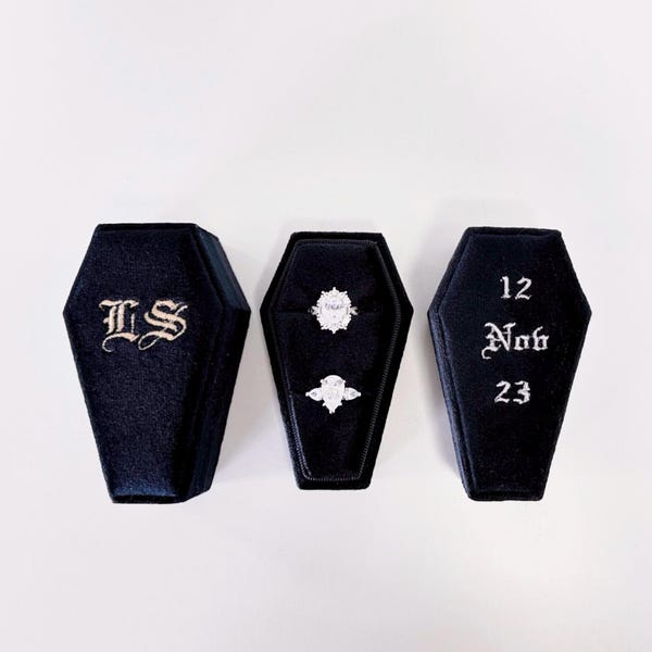 Personalized Embroidery Velvet Ring Box Gothic Style  Ring Box  Custom Stitching  Monogram Initials Wedding Engagement gift