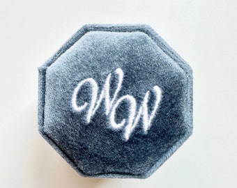 Personalized Velvet Ring Box | Custom Embroidered Monogram Ring Holder | Wedding Ring Box for Ceremony | Engagement Proposal Gift