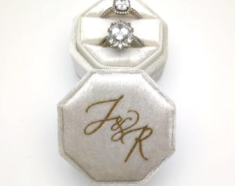 Velvet Ring Box with Custom Engraving, Personalized Wedding Ring Box, Monogram Engagement Proposal Keepsake