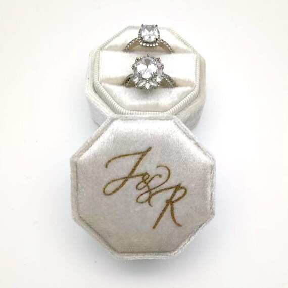 Velvet Ring Box with Custom Engraving, Personalized Wedding Ring Box, Monogram Engagement Proposal Keepsake