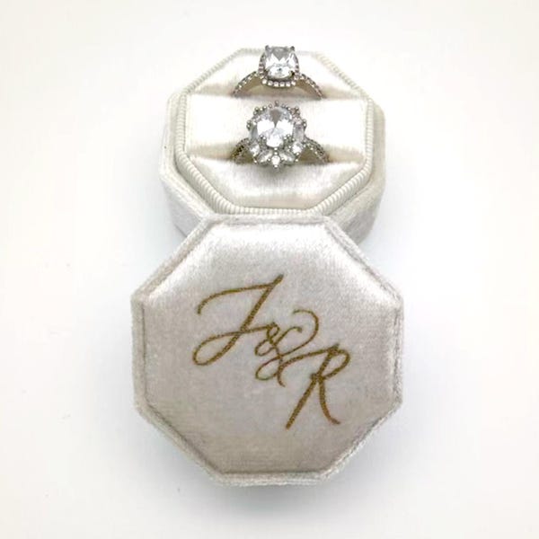 Velvet Ring Box with Custom Engraving, Personalized Wedding Ring Box, Monogram Engagement Proposal Keepsake