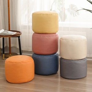 Water-Resistant Bean-Bag Pouf, Round Ottoman Footstool, Bedroom Living Room Sofa Couch Footrest Cushion, Child Kids Floor Seat Pad, Zipper