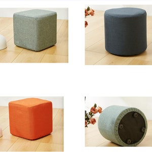 Custom Linen Ottoman Cover, Cube Footstool Slipcover, Sofa Couch Footrest Coffee Table Bench Cushion Cover, Oversized Large Round Square