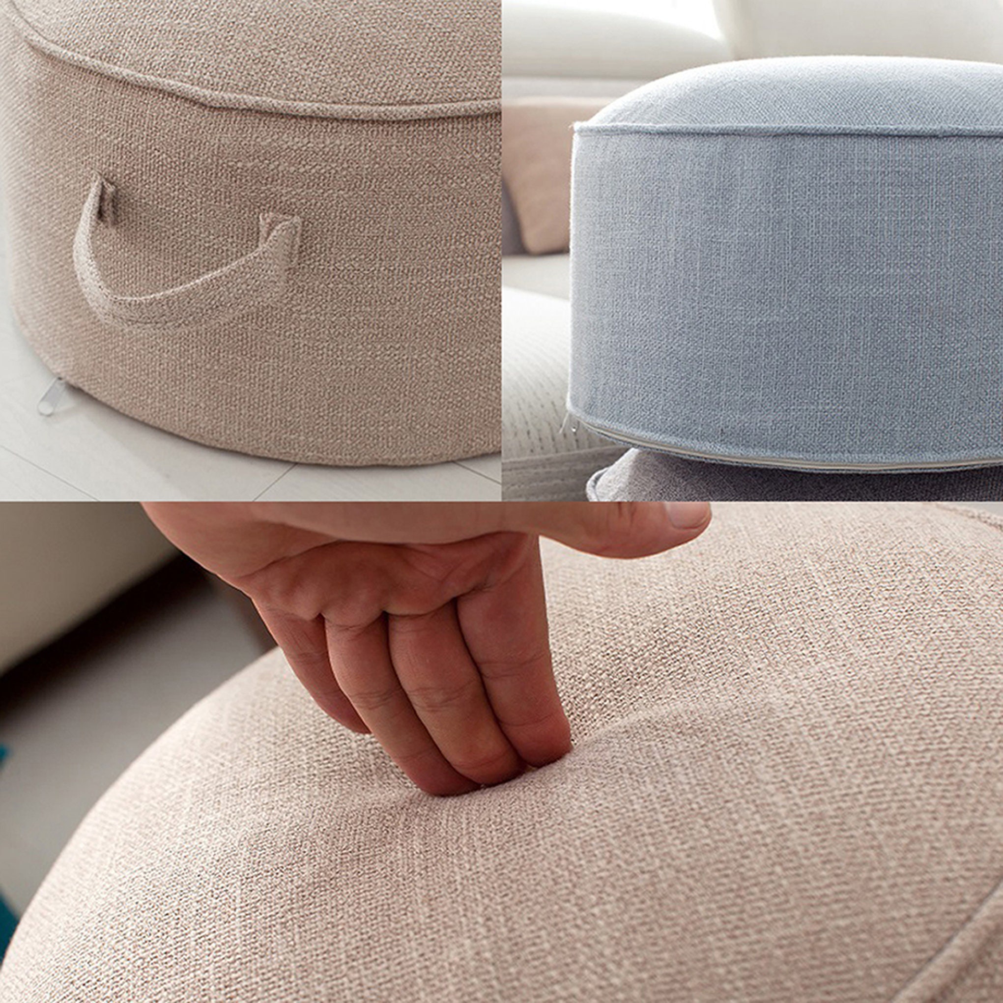 Small Linen Round Ottoman Footstool, Sofa Couch Footrest, Living Room