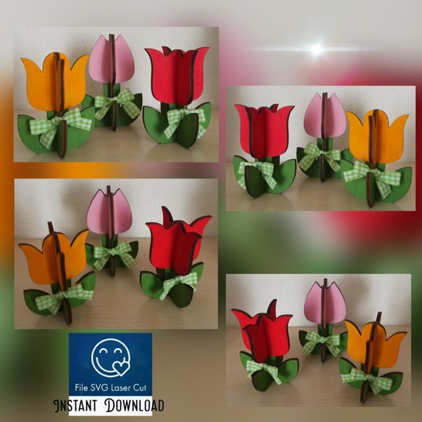 Tulips Svg, Tulips 3D, Happy mother's day, SVG mom, laser cut, mom, flower, flowers svg, instant download