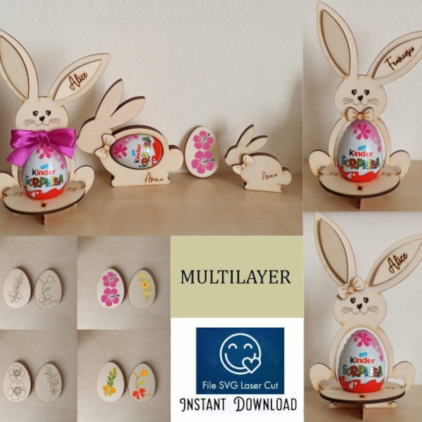 Huevo de Pascua stand conejo archivo SVG, Bunny svg, Pascua svg, conejo svg, Conejito para huevos de chocolate - archivo ctor - DESCARGA INSTANTE