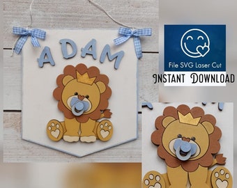 Lion svg, Baby Name Sign, laser cut files SVG, Set Nursery Name Sign, Baby Boy Girl, Multi-layer, laser cut files