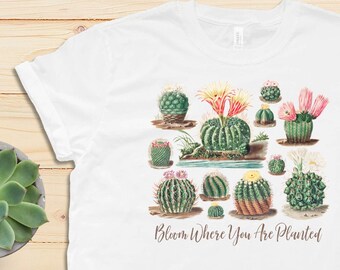 Bloom Where You Are Planted Shirt, Botanical Cactus Bloom Unisex Tee Gift, Cute Succulent Shirt, Gardener Garden Cactus Flower Lovers Tshirt