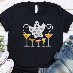 Black Halloween Cocktail Party Drinking Shirt, I'm Just Here for the Boos!