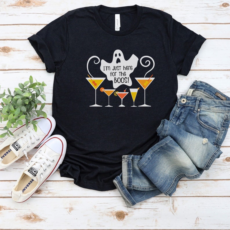 Black Halloween Cocktail Party Drinking Shirt, I'm Just Here for the Boos!