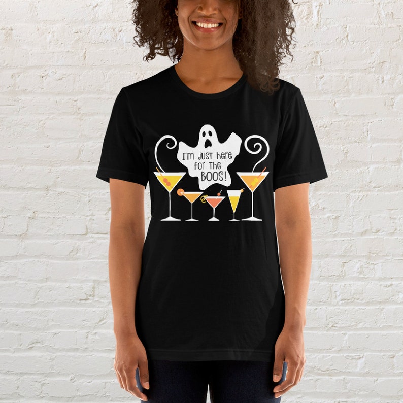 Halloween Drinking Shirt, Halloween Cocktail Party Ghost Here for the Boos, Spooky Cute Halloween T-Shirt, Halloween Funny Fall Martini Tee image 4