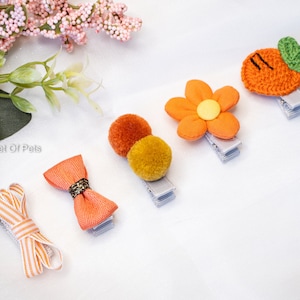 Orange Pet Hair Clip Barrette Set, Pet Bow Set, Dog Hair Bows, Hair Bow Set , Hair Accessories, Dog Cat Accessories