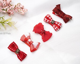 Red Pet Bow Hair Clip Set, Dog Cat Hair Accessories (1.5 inch, 5 pieces)