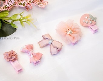 Cute Pink Pet Hair Clips, Bow Barrette Set