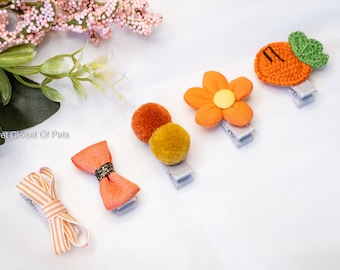 Orange Pet Hair Clip Set, Dog Cat Hair Accessories