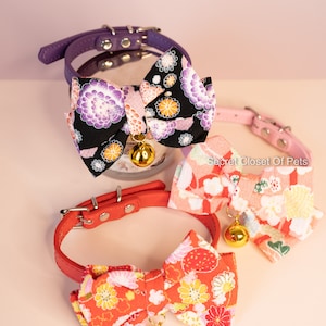 Japanese Floral Pattern Bow Tie With Bell, Pet Collar, Plush, Scarf, Bib, Bandana, Decor, Necklace, Neckerchief Grooming Dog Cat Accessories