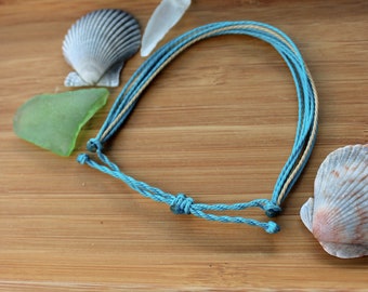 Wax cord bracelet/ waterproof and adjustable/ pura vida style bracelet/ summer bracelet set/surfer jewelry/ blue adjustable bracelet