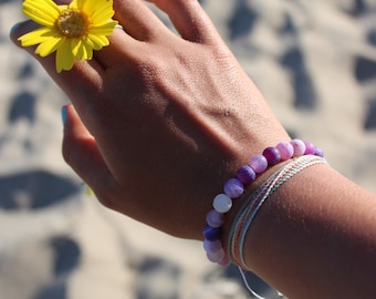 Purple stone bracelet/ adjustable bracelet/ spring bracelet/ non tarnish bracelet/ stone bracelet/ beach bracelet/ stone beach bracelet/