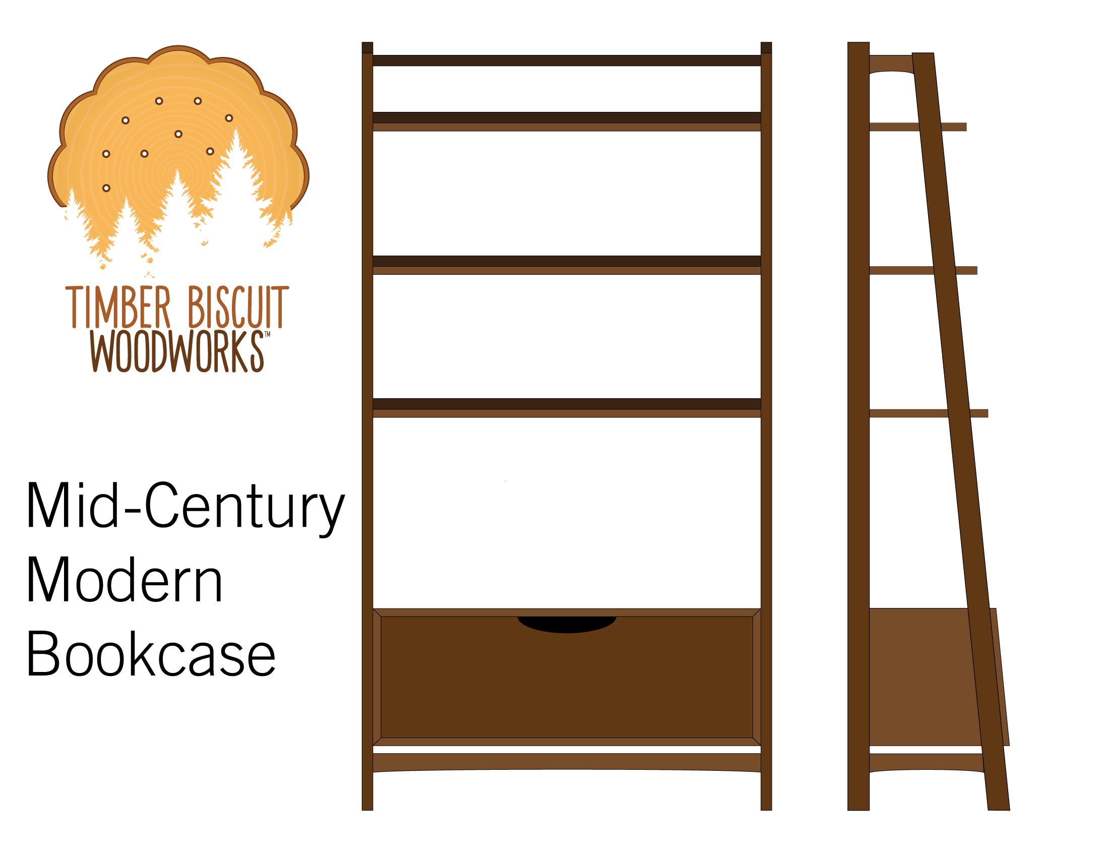 Midcentury Modern Bookcase Plans Woodworking Project Plans Etsy