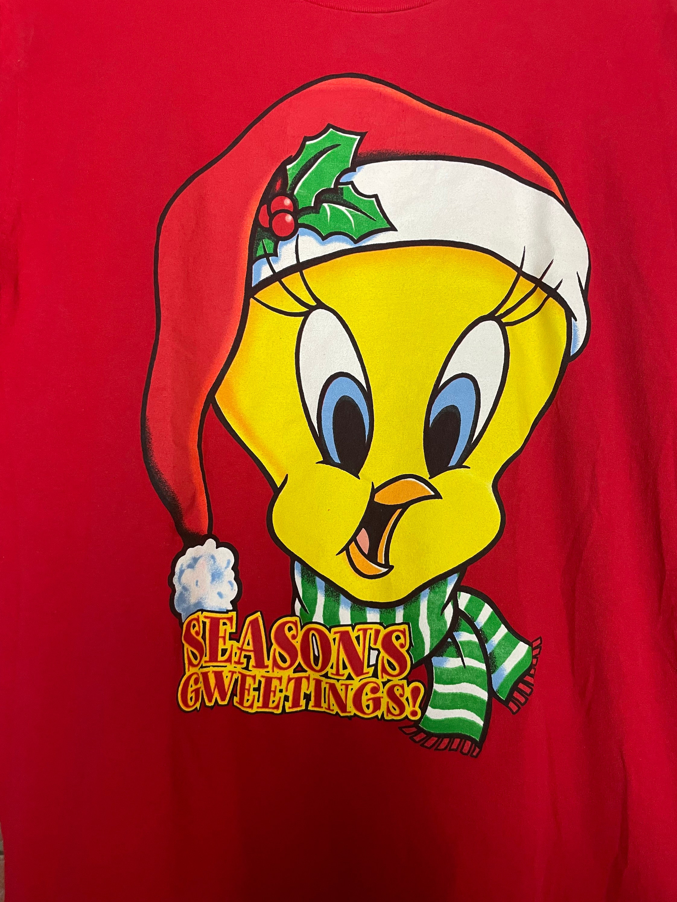Vintage 1998 Looney Tunes Tweety Bird Seasons Greetings Christmas T-shirt-Size XL image 3