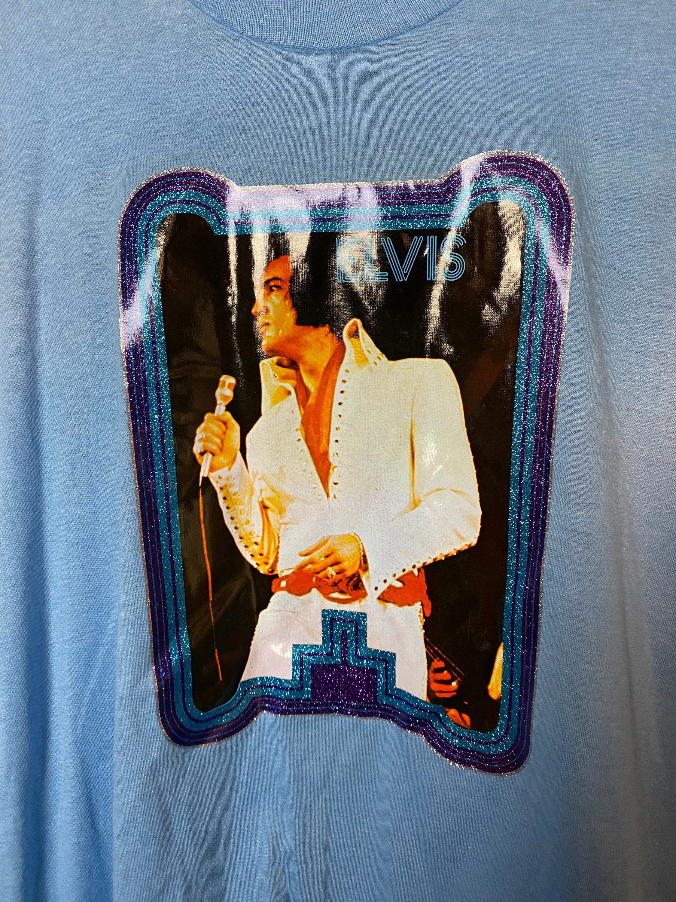 Vintage 80s Elvis Light Blue T-Shirt size XXL image 7