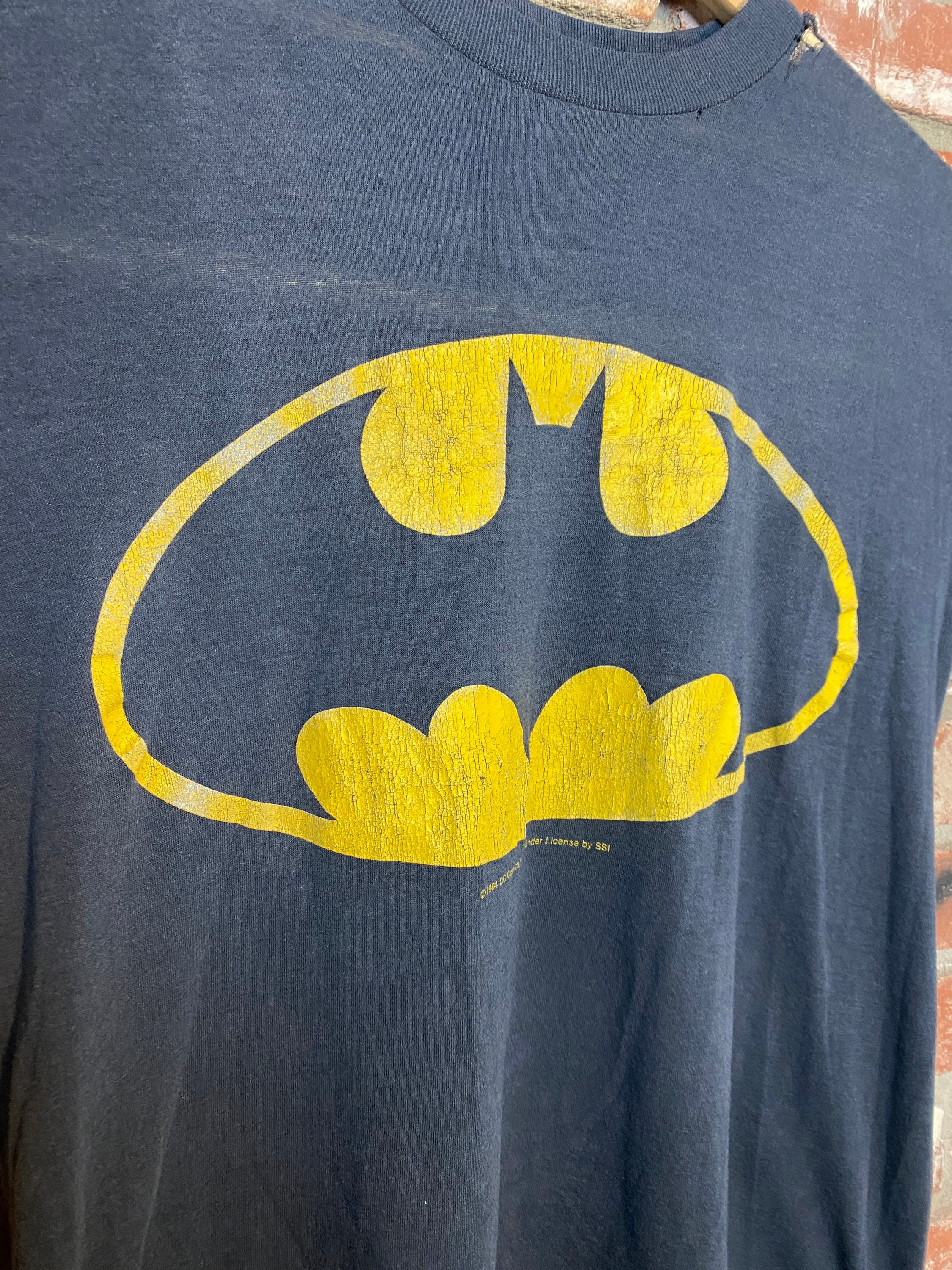 Vintage 80s Batman Yellow logo Paper Thin T-shirt image 3