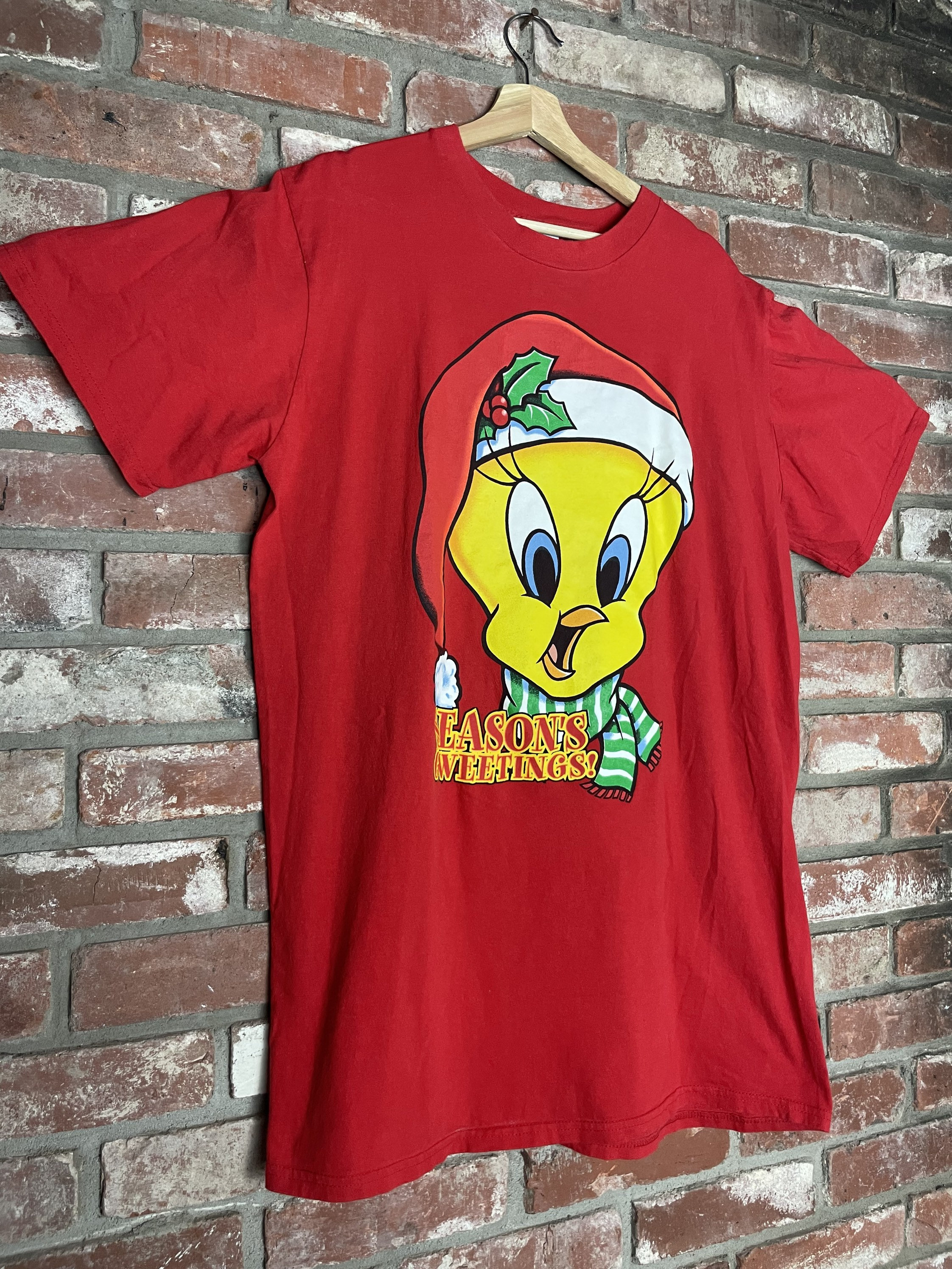 Vintage 1998 Looney Tunes Tweety Bird Seasons Greetings Christmas T-shirt-Size XL image 2