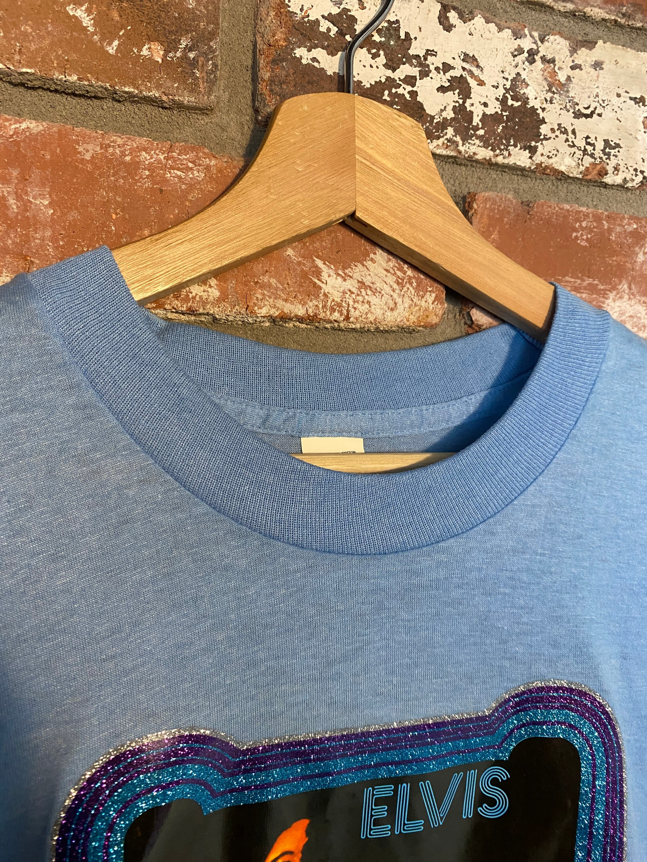 Vintage 80s Elvis Light Blue T-Shirt size XXL image 2