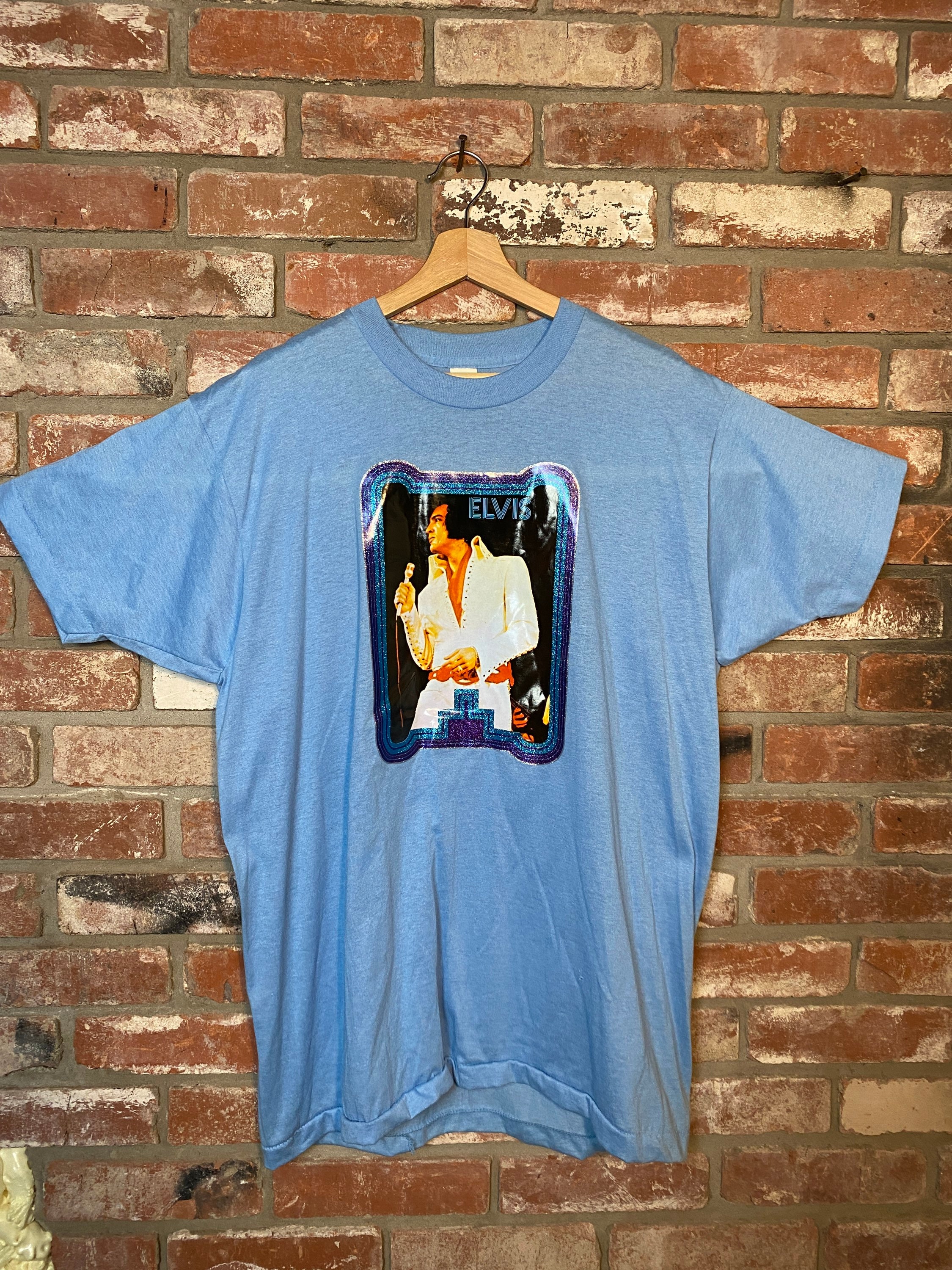 Vintage 80s Elvis Light Blue T-Shirt size XXL