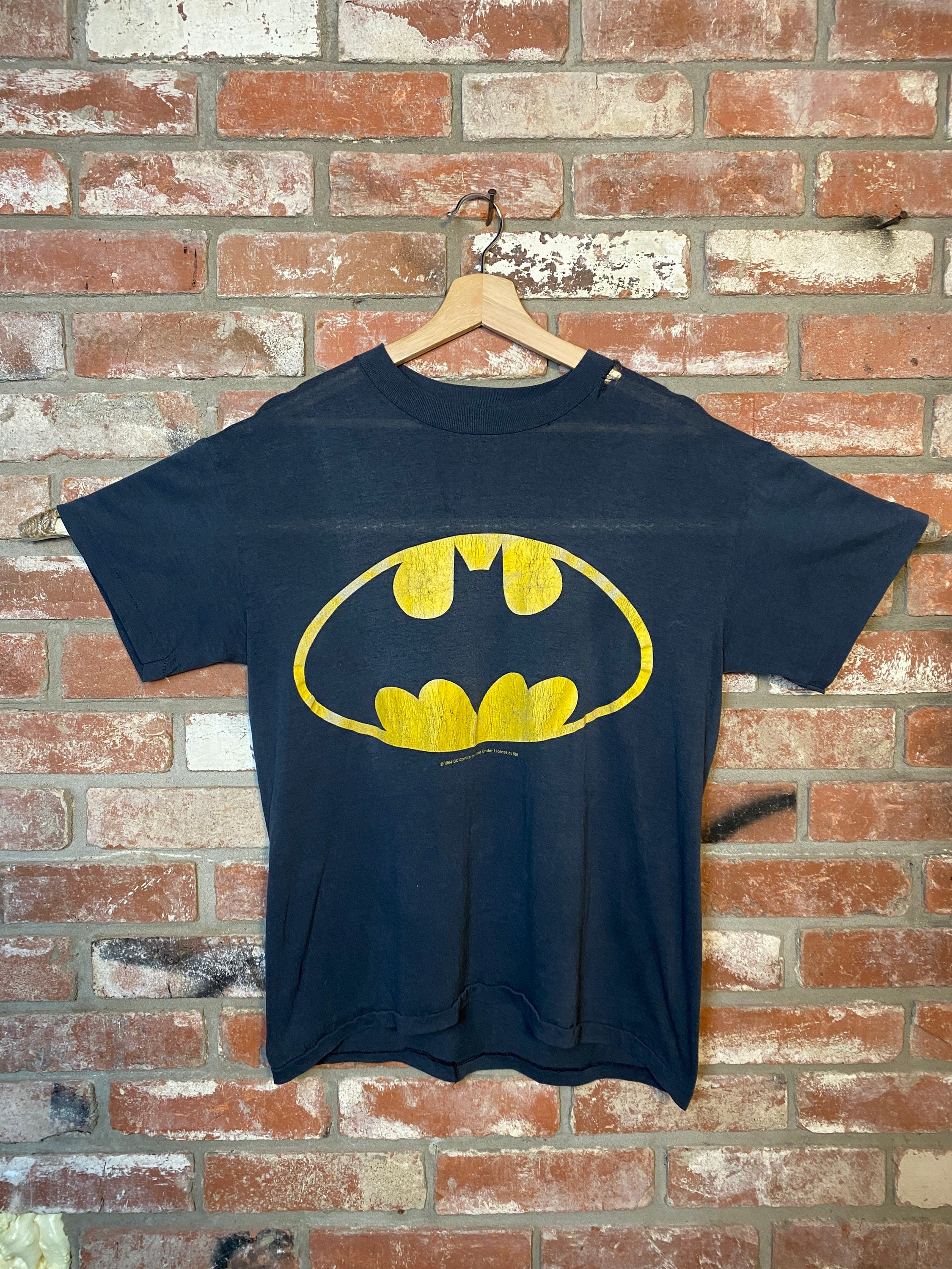 Vintage 80s Batman Yellow logo Paper Thin T-shirt