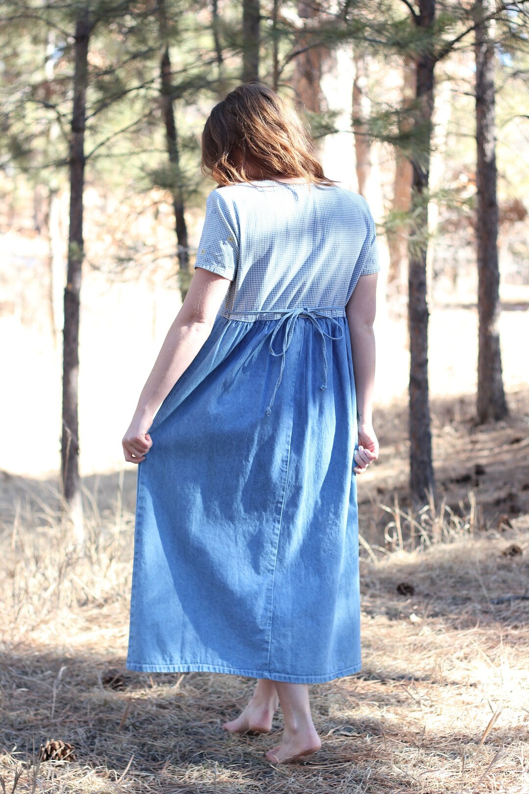 Vintage Summer Denim Dress ~ Small/medium ~ Long ~ Tie ~ Daisy ~ Light ...