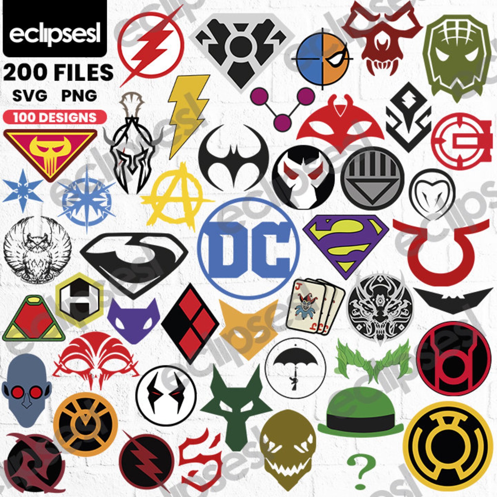 100 Colección Super Heroes and Villains logos DC Paquete Svg Etsy