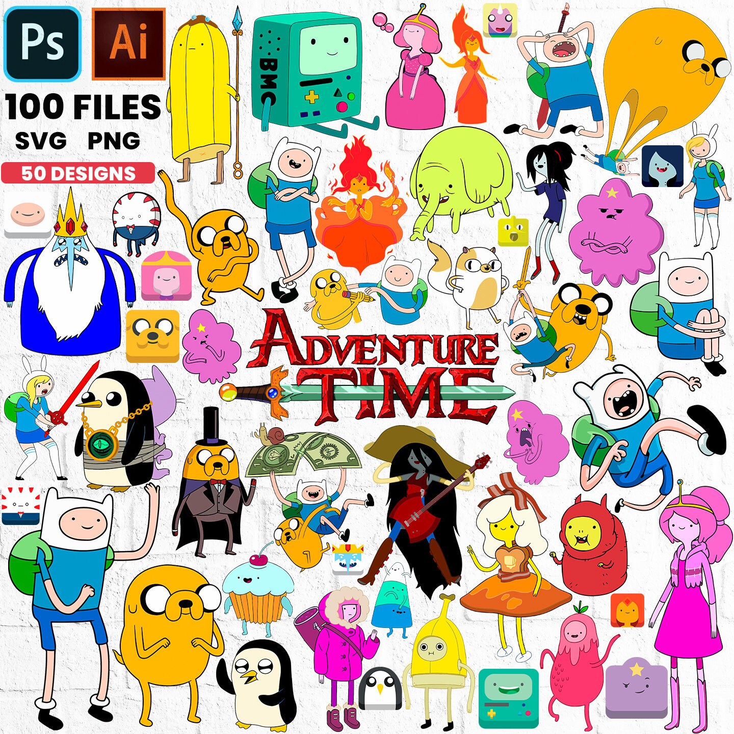 50 Clipart Adventure Time Collection Svg Package Png Jpg | Etsy