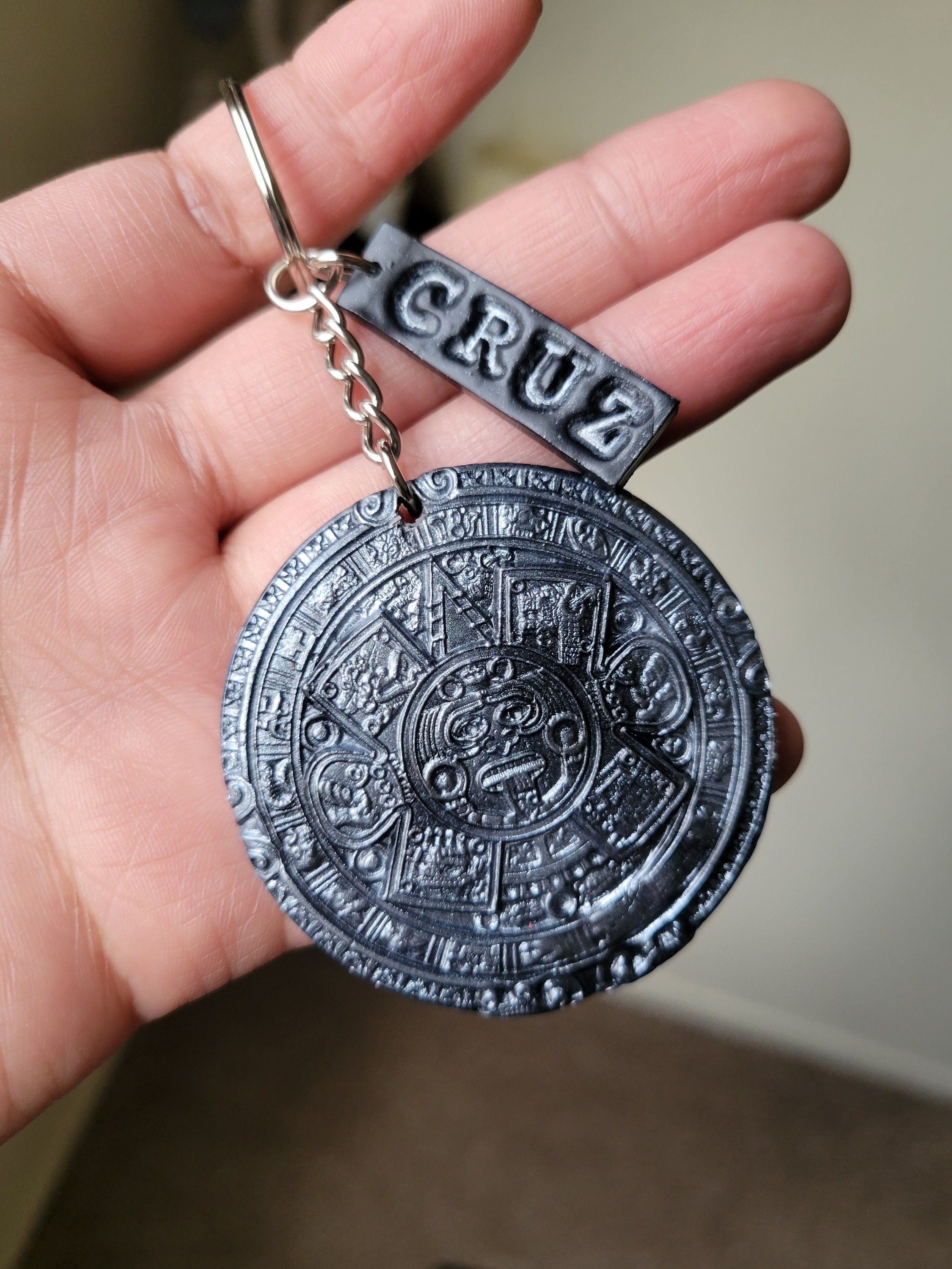 Personalized Aztec Calendar Polymer Clay Keychain Etsy