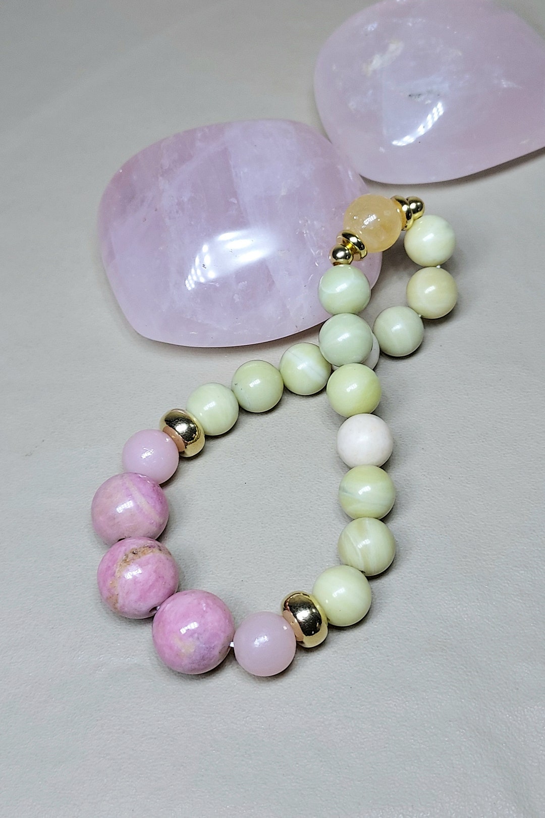 Pink Rhodonite and Golden Line Bracelet main image 1