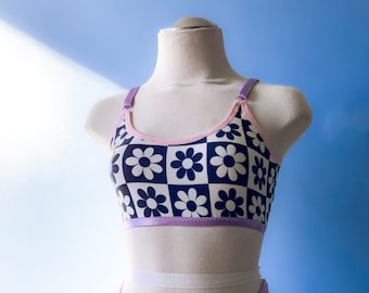 Bralette à carreaux noirs et blancs avec bordures colorées