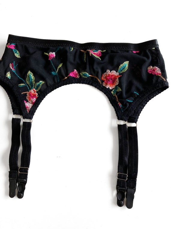 Black Floral Embroidered Garter Belt - Etsy Black Floral Embroidered Garter Belt - Etsy