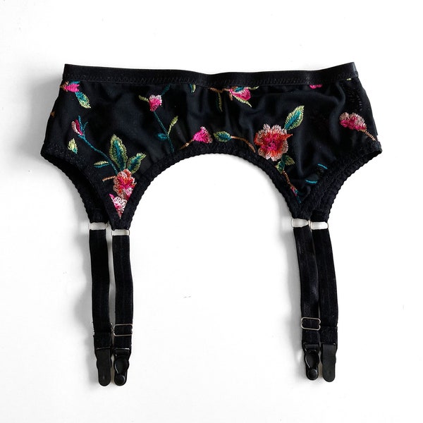 Black Floral embroidered Garter Belt