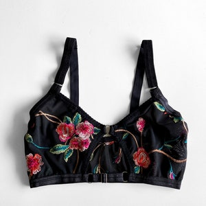 Black Floral Embroidered Sheer Bralette