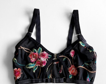 Black Floral Embroidered Sheer Bralette